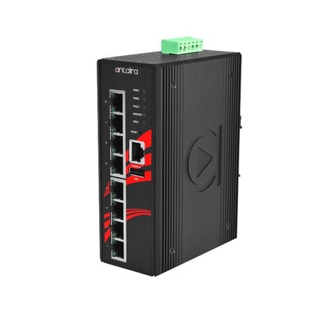 Antaira 8-Port Industrial PoE+ Light Layer 3 Managed Ethernet Switch, w/8-10/100/1000Tx Gigabit Ports, EoT LMP-0800G-T